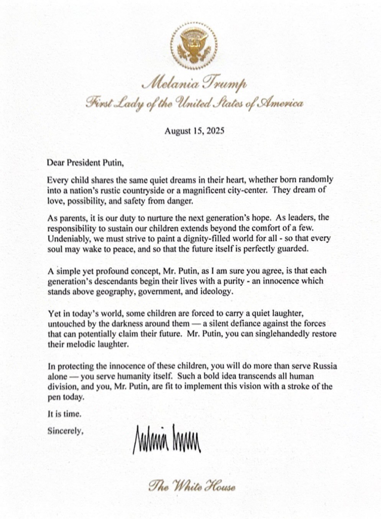 melania letter putin